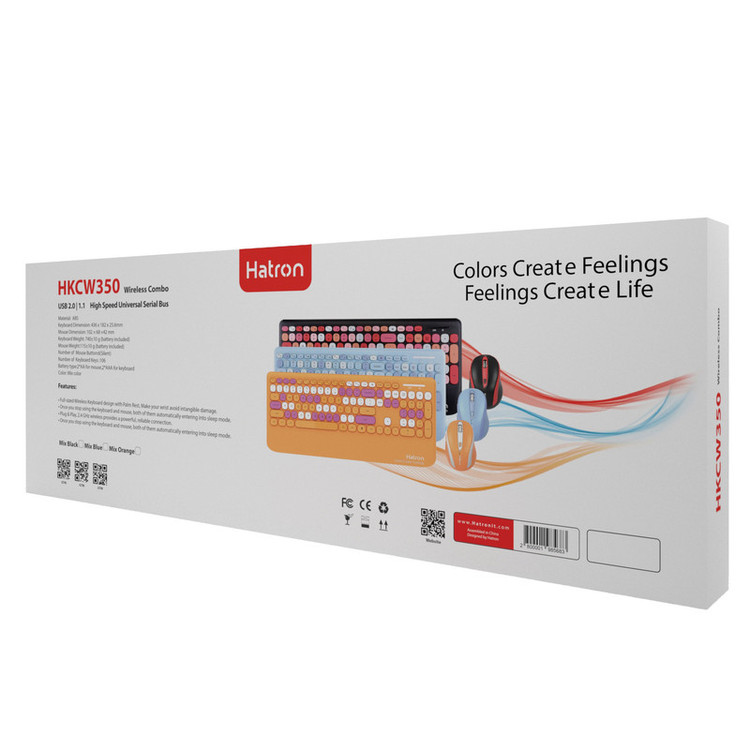 کیبورد و ماوس بی سیم هترون مدل HKCW350، سوییچ ممبران، Full-Size