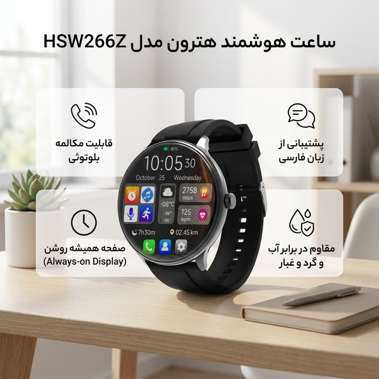 ساعت هوشمند 1.38 اینچی هترون مدل HSW266Z با بند سیلیکونی