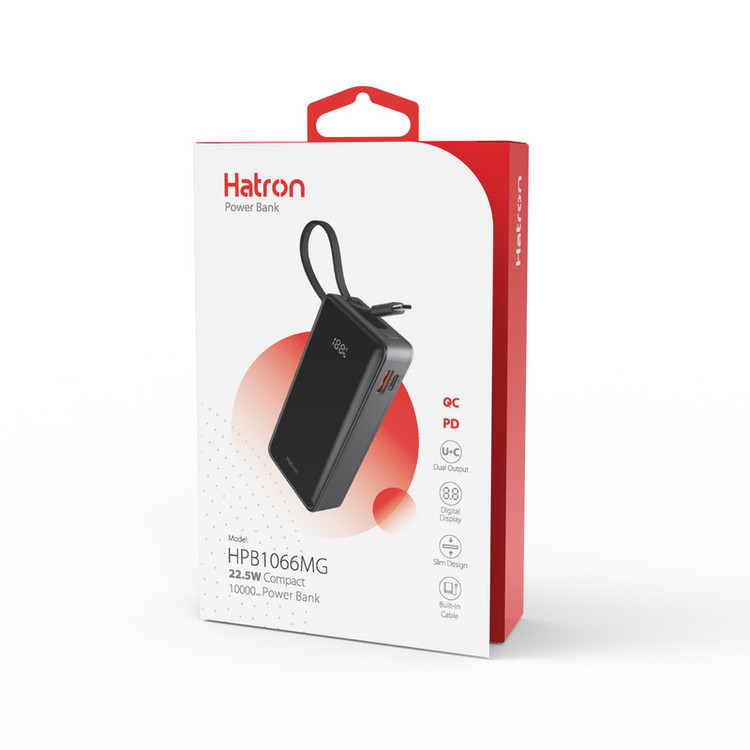پاوربانک 22.5 وات هترون مدل HPB1066MG ظرفیت 10هزار میلیآمپرساعت
