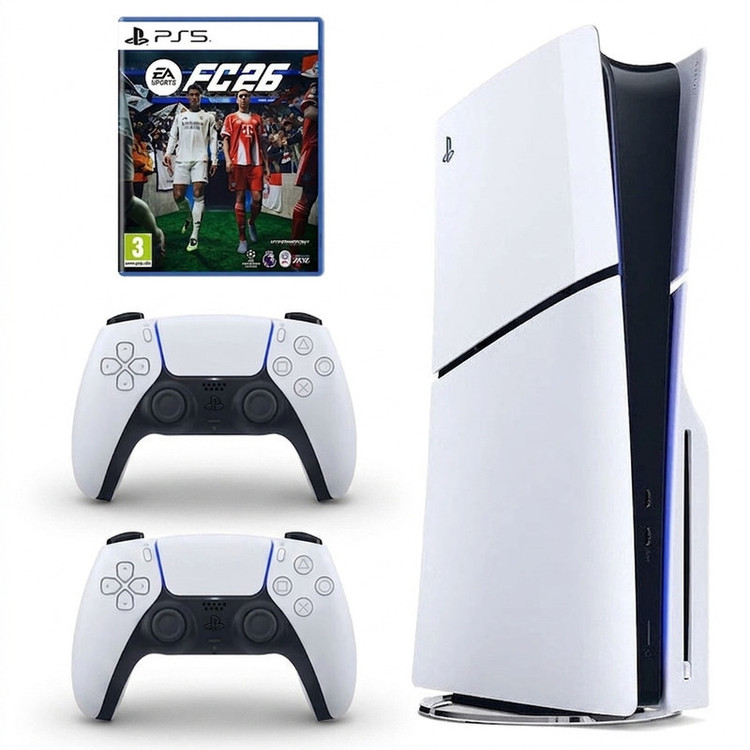 کنسول بازی سونی مدل PlayStation 5 Slim ریجن اروپا سری 2016A نسخه دیسکخور ظرفیت یک ترابایت به همراه دسته اضافی و بازی EA SPORTS FC 26