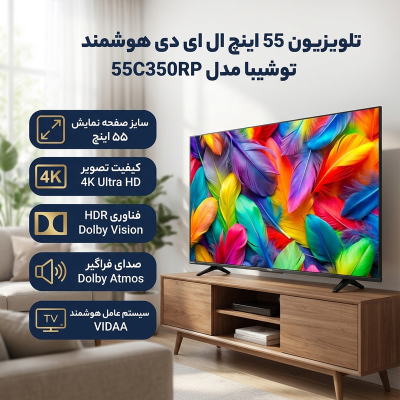 تلویزیون 55 اینچ ال ای دی هوشمند توشیبا مدل 55C350RP