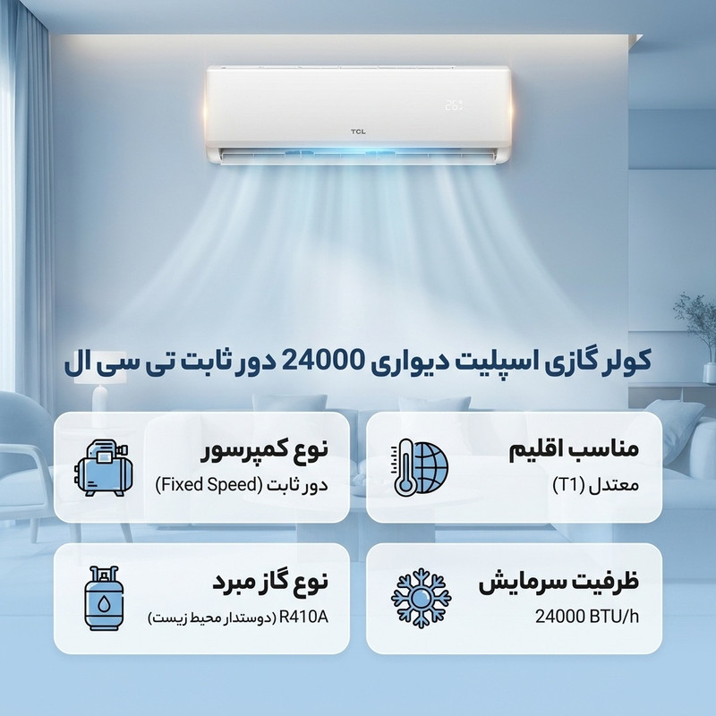 کولر گازی اسپلیت دیواری 24000 دور ثابت تی سی ال مدل TAC-24CHSA/XA73N