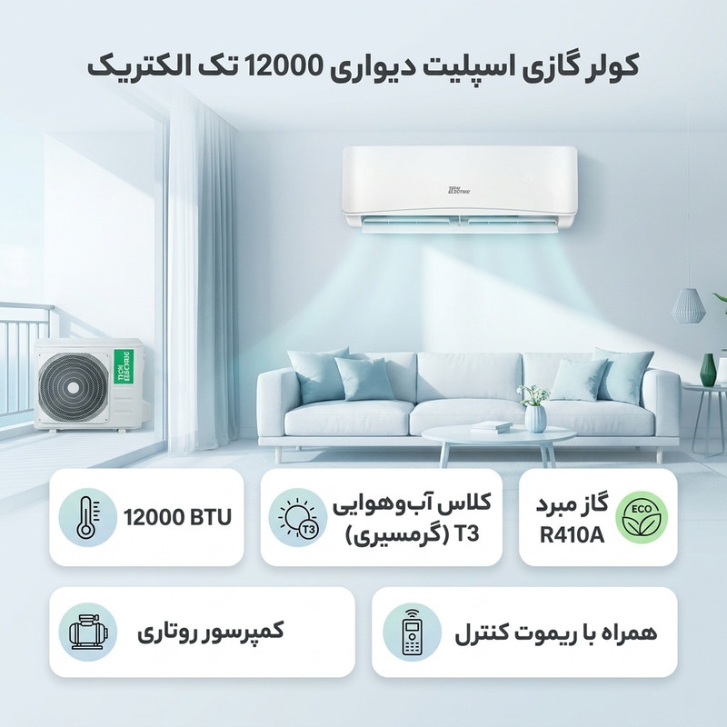 کولر گازی اسپلیت دیواری 12000 دور ثابت تک الکتریک مدل FL-MANSANA-12HRT3