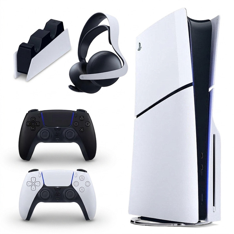کنسول بازی سونی مدل PlayStation 5 Slim ظرفیت یک ترابایت ریجن 2016A اروپا به همراه دسته اضافی و پایه شارژر و هدست Elite