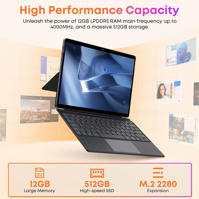 تبلت 12.96 اینچ چووی مدل Hi10 Max N150 با ظرفیت 512 گیگابایت و رم 12 گیگابایت، رزولوشن دوربین 8 مگاپیکسل، پشتیبانی از کیبورد و قلم