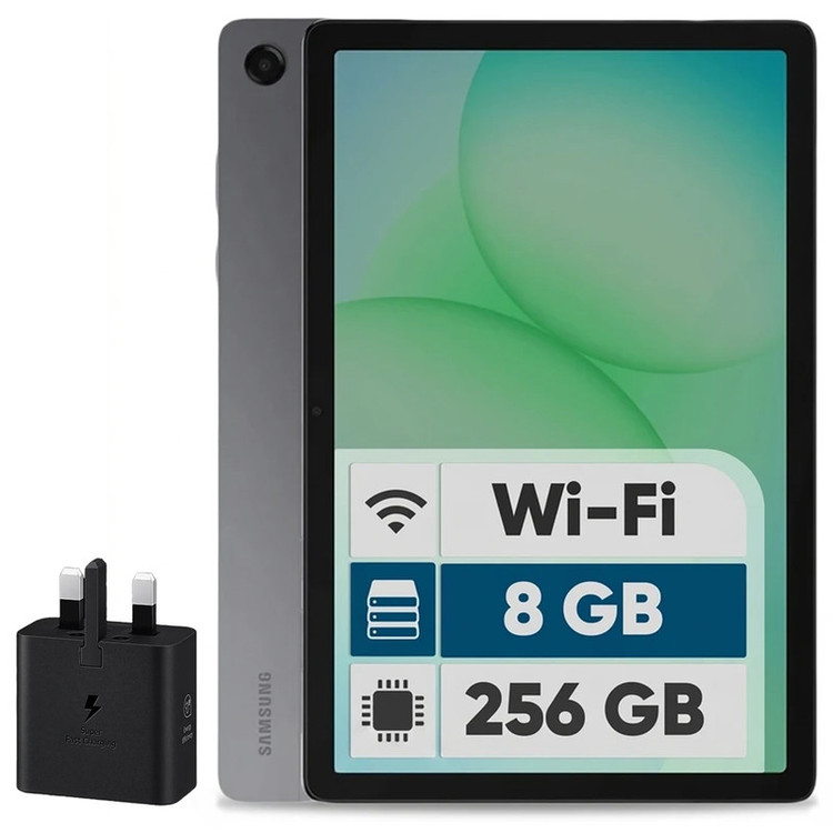 تبلت 11 اینچ سامسونگ مدل Galaxy Tab A11 Plus Wi-Fi، ظرفیت 256 گیگابایت و رم 8 گیگابایت، رزولوشن دوربین 8 مگاپیکسل به همراه شارژر دیواری 25 وات سامسونگ مدل T2510