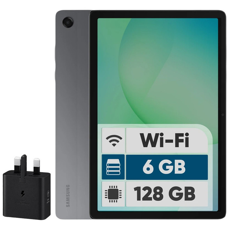 تبلت 11 اینچ سامسونگ مدل Galaxy Tab A11 Plus Wi-Fi، ظرفیت 128 گیگابایت و رم 6 گیگابایت، رزولوشن دوربین 8 مگاپیکسل به همراه شارژر دیواری 25 وات سامسونگ مدل T2510