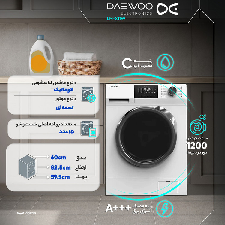 ماشین لباسشویی 8 کیلوگرم اتوماتیک دوو مدل LM-811W