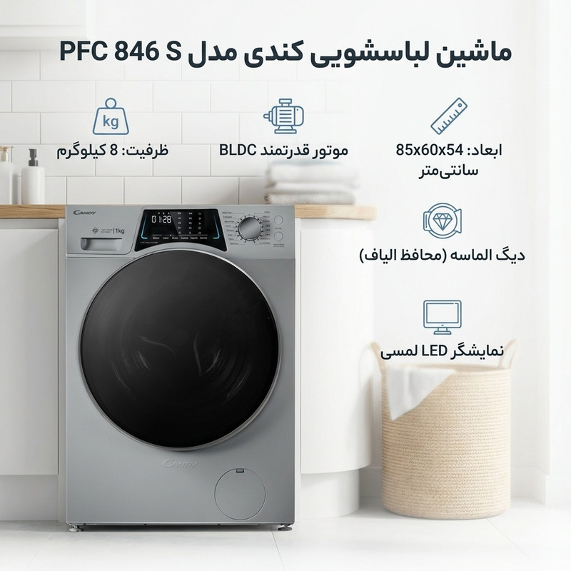 ماشین لباسشویی اتوماتیک کندی مدل PFC 846 S ظرفیت ۸ کیلوگرم