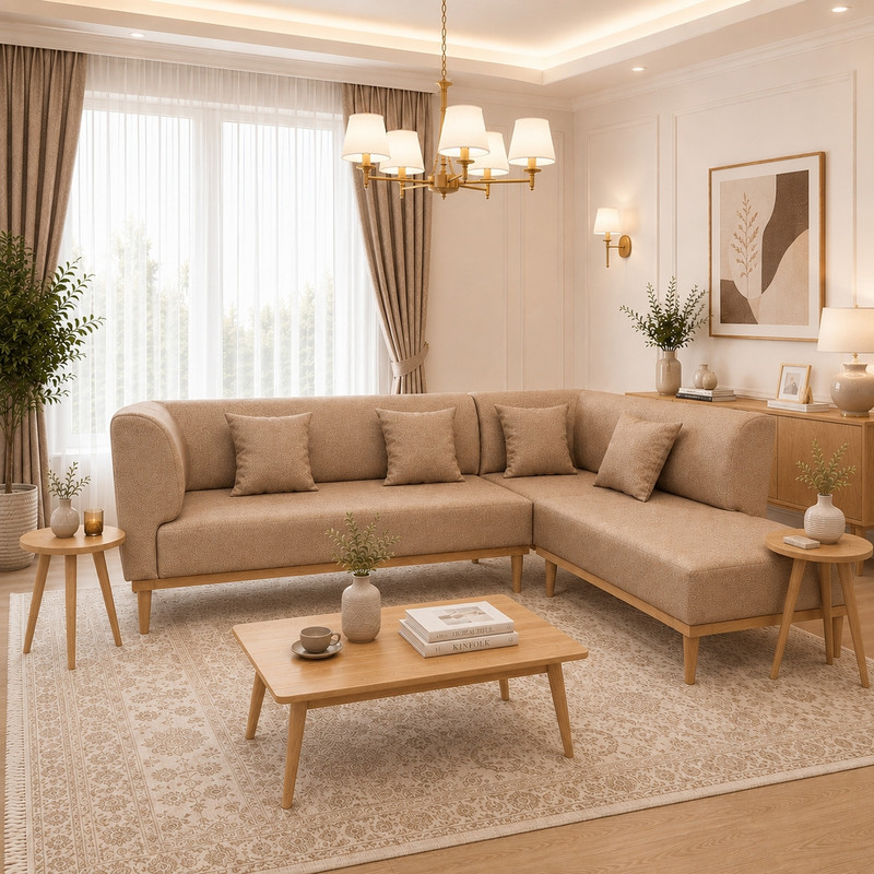 مبل ال 6 نفره گالری چوب آشنایی مدل Nest-Khod-L ست 2 تکه به همراه 4 کوسن