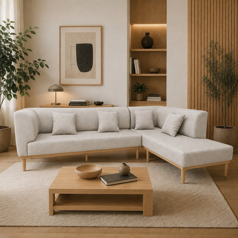 مبل ال 6 نفره گالری چوب آشنایی مدل Nest-Khod-L ست 2 تکه به همراه 4 کوسن