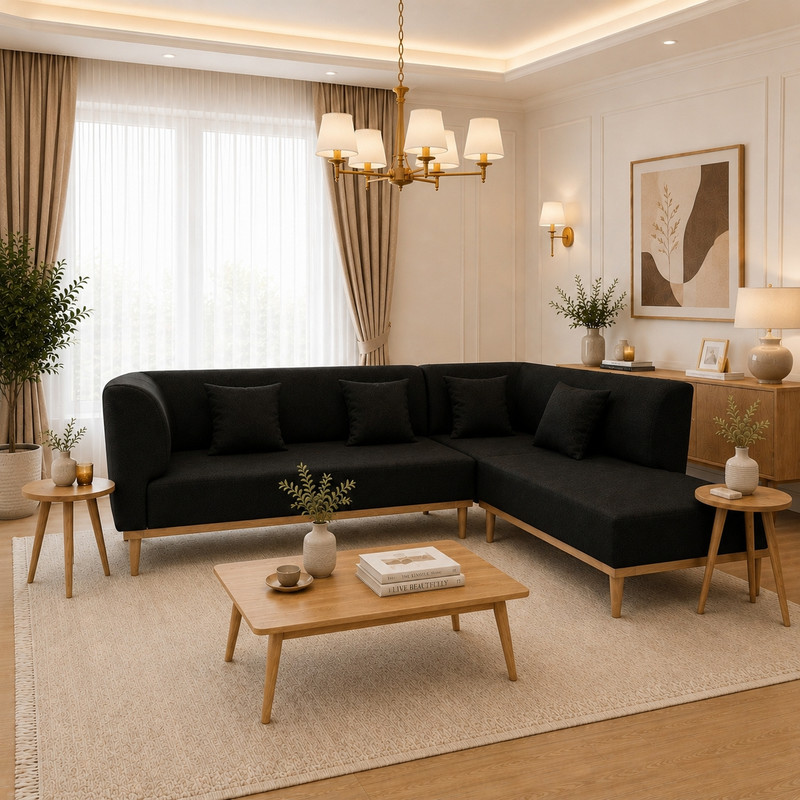 مبل ال 6 نفره گالری چوب آشنایی مدل Nest-Khod-L ست 2 تکه به همراه 4 کوسن