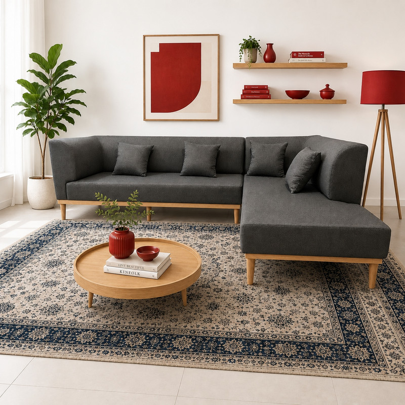 مبل ال 6 نفره گالری چوب آشنایی مدل Nest-Khod-L ست 2 تکه به همراه 4 کوسن