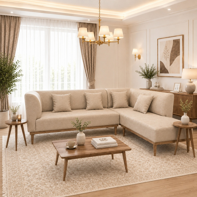 مبل ال 6 نفره گالری چوب آشنایی مدل Nest-Khod-L ست 2 تکه به همراه 4 کوسن