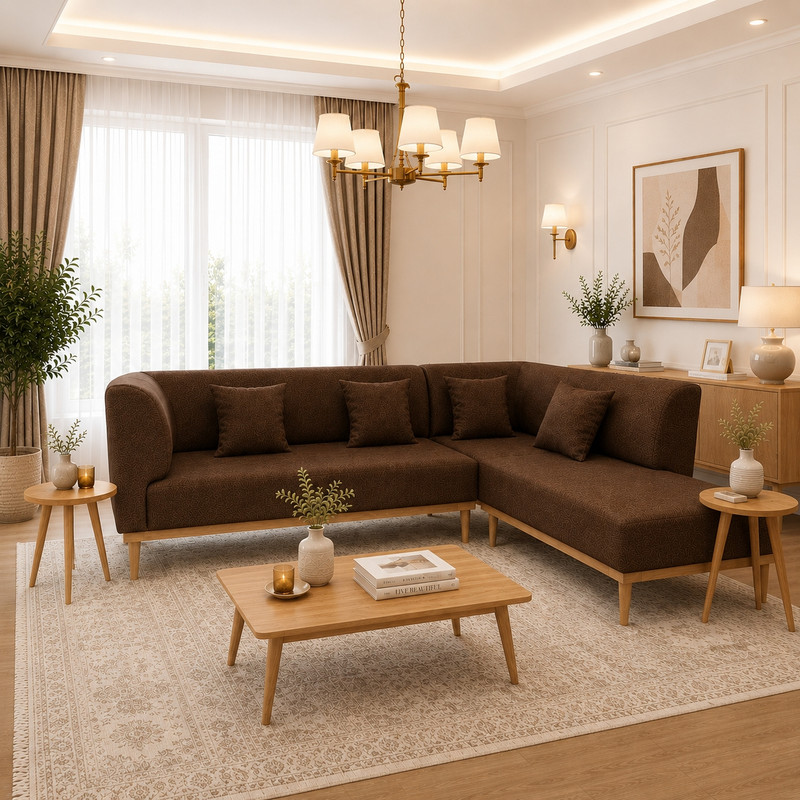 مبل ال 6 نفره گالری چوب آشنایی مدل Nest-Khod-L ست 2 تکه به همراه 4 کوسن