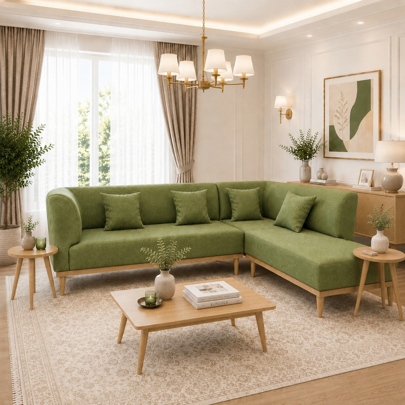 مبل ال 6 نفره گالری چوب آشنایی مدل Nest-Khod-L ست 2 تکه به همراه 4 کوسن