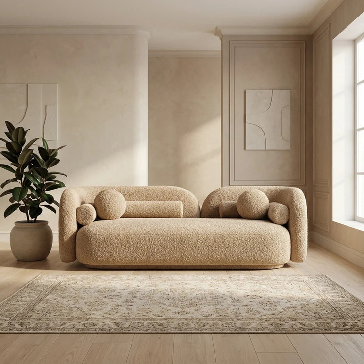 مبل راحتی سه نفره با روکش پارچه و پایه چوب مدل Ro-226 به همراه 4 کوسن
