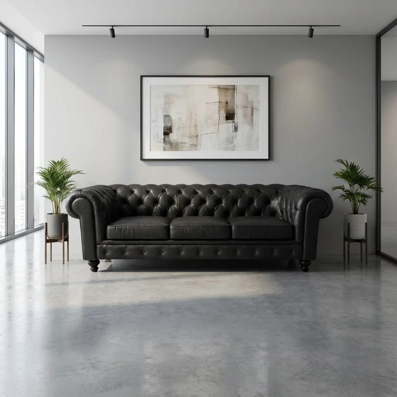 مبل اداری سه نفره مدل چستر چرم