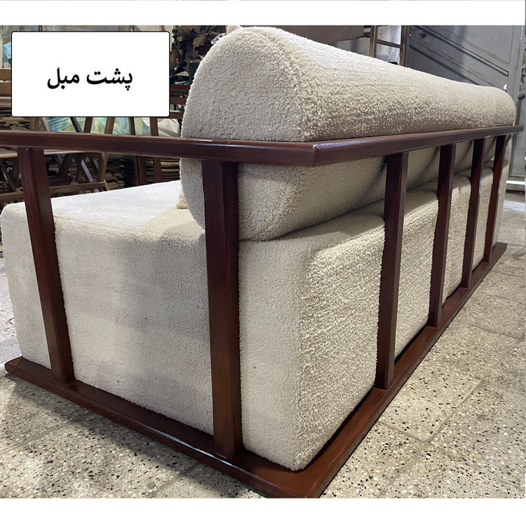 مبل راحتی شش نفره با روکش پارچه و پایه چوب گالری چوب آشنایی مدل Jaan6 به همراه 4 کوسن