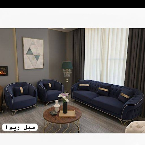 مبل راحتی هشت نفره با روکش پارچه و پایه فلز مدل لاوین به همراه 4 کوسن