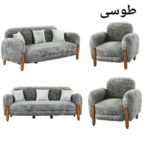 مبل راحتی هشت نفره با روکش پارچه و پایه چوب مدل لارا به همراه 4 کوسن