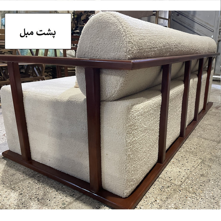 مبل راحتی هشت نفره با روکش پارچه و پایه چوب گالری چوب آشنایی مدل Jan8 به همراه 6 کوسن