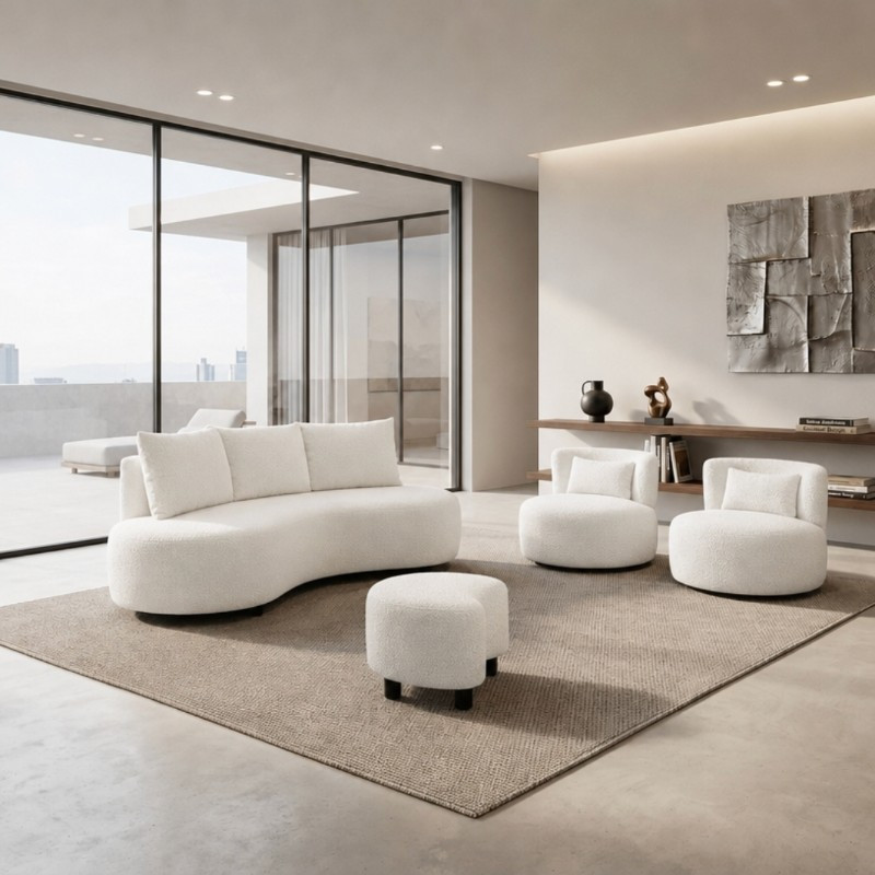 مبل راحتی پنج نفره با روکش پارچه و پایه پلاستیک نوین چوب پارس مدل Kait همراه با جلو مبلی به همراه 5 کوسن