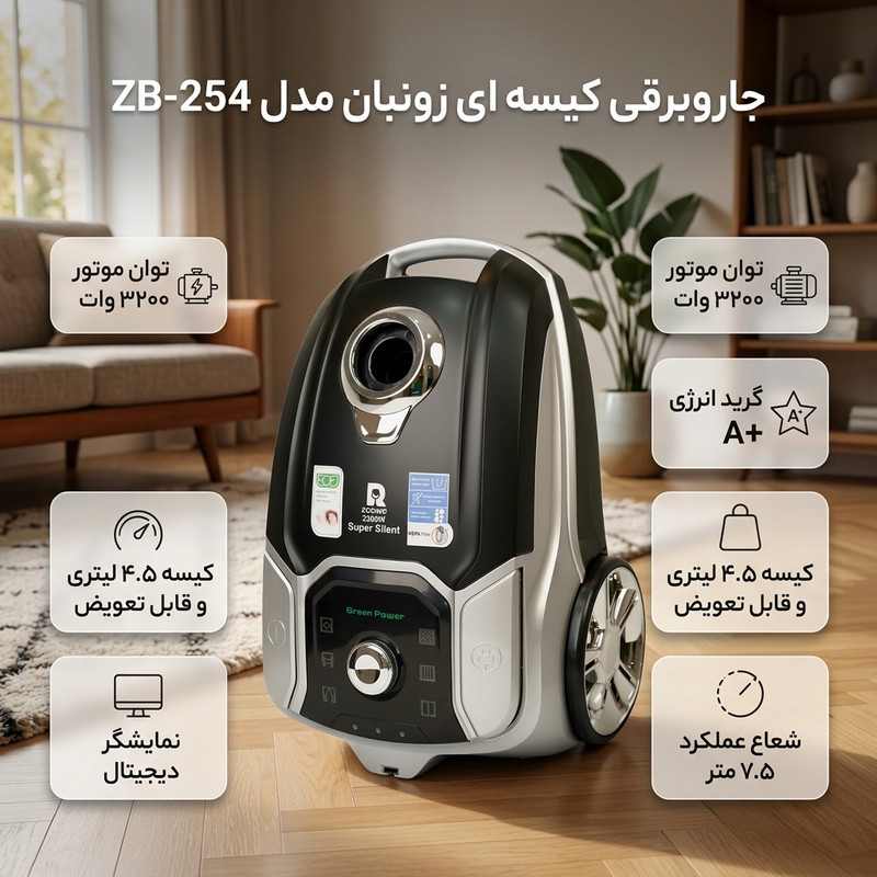 جاروبرقی 3200 وات زونبان مدل ZB-254