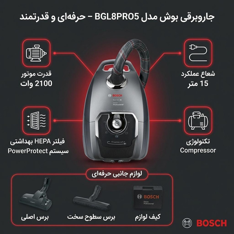جاروبرقی 2100 وات مدل بوش BGL8PRO5