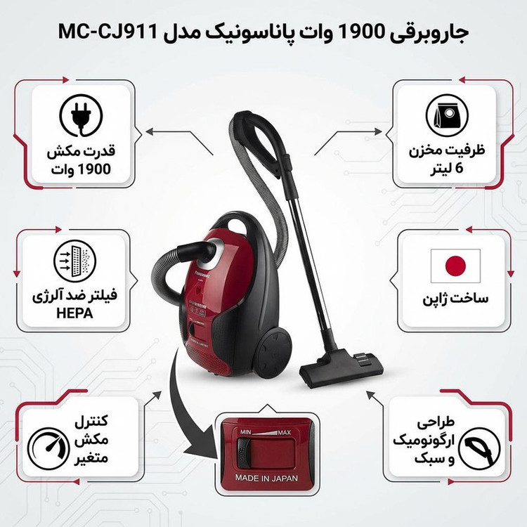 جاروبرقی 1900 وات پاناسونیک مدل MC-CJ911