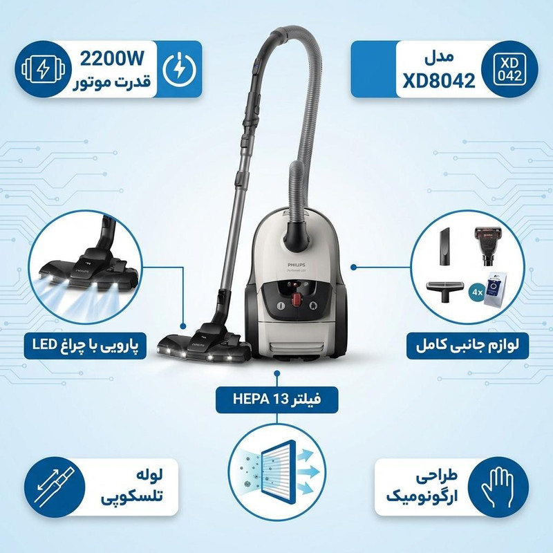 جاروبرقی 2200 وات فیلیپس مدل XD8042