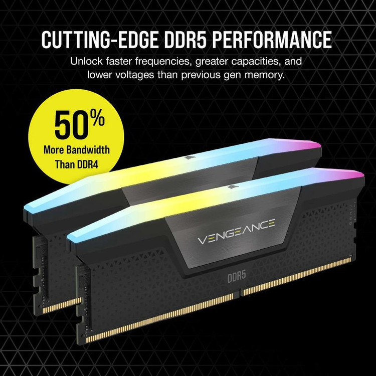 رم دسکتاپ DDR5 کورسیر مدل VENGEANCE RGB ظرفیت 64 گیگابایت دو کاناله 6000 مگاهرتز CL40 با هیتسینک خنککننده و ماژول U-DIMM دو عدد 32 گیگابایتی