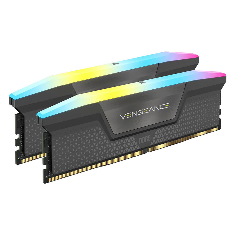 رم دسکتاپ DDR5 کورسیر مدل VENGEANCE RGB ظرفیت 64 گیگابایت دو کاناله 6000 مگاهرتز CL40 با هیتسینک خنککننده و ماژول U-DIMM دو عدد 32 گیگابایتی