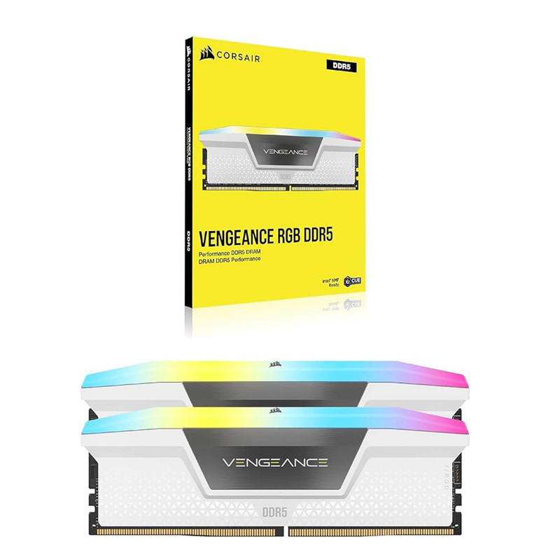 رم دسکتاپ DDR5 کورسیر مدل VENGEANCE RGB ظرفیت 64 گیگابایت دو کاناله 6000 مگاهرتز CL40 با هیتسینک خنککننده و ماژول U-DIMM دو عدد 32 گیگابایتی