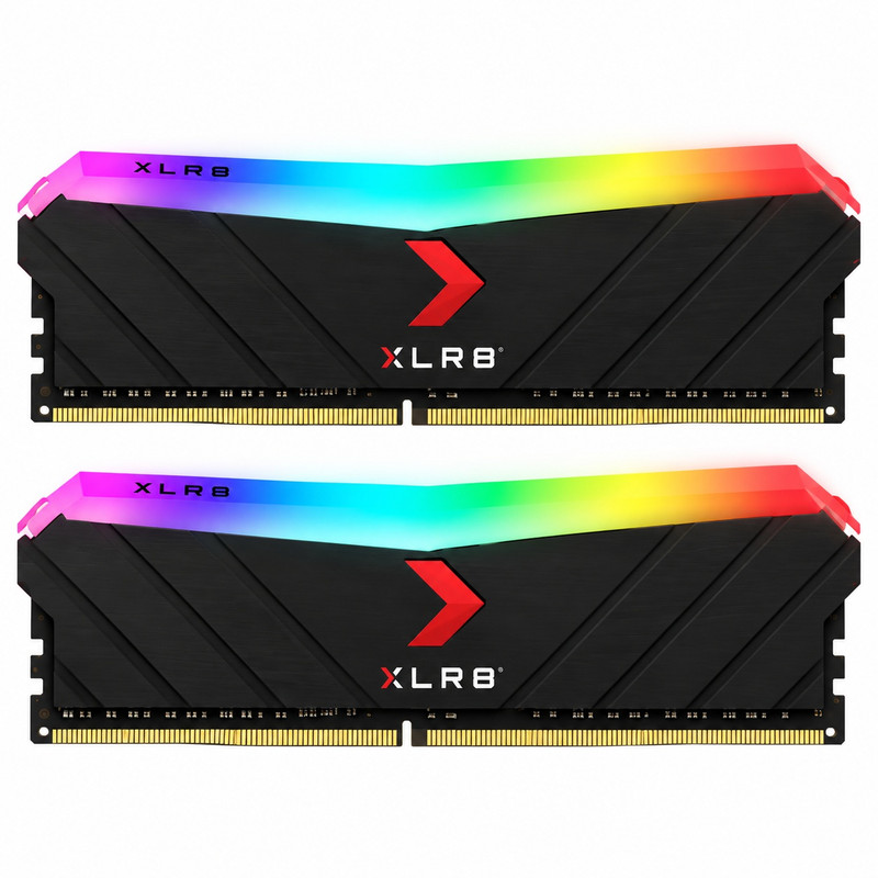 رم دسکتاپ پی ان وای DDR4 دو کاناله 3200 مگاهرتز CL16 مدل XLR8 RGB ظرفیت 32 گیگابایت، دو ماژول 16 گیگابایتی DIMM
