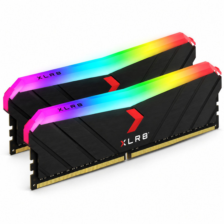 رم دسکتاپ پی ان وای DDR4 دو کاناله 3200 مگاهرتز CL16 مدل XLR8 RGB ظرفیت 32 گیگابایت، دو ماژول 16 گیگابایتی DIMM