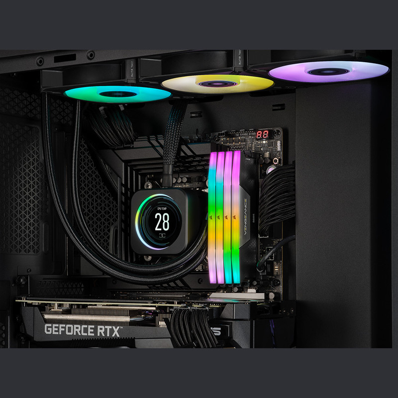 رم دسکتاپ کورسیر DDR5 دو کاناله 32 گیگابایت مدل VENGEANCE RGB فرکانس 6000 مگاهرتز تایمینگ CL40 با هیتسینک خنککننده