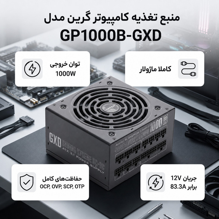 منبع تغذیه کامپیوتر گرین مدل GP1000B-GXD