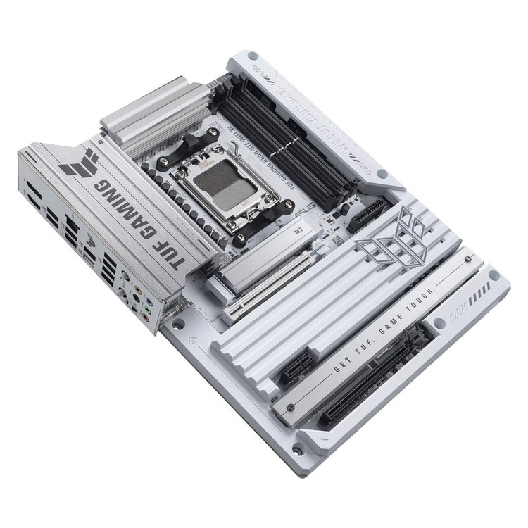 مادربرد ایسوس مدل TUF GAMING B850-BTF WIFI W، فرم فاکتور ATX، سوکت AMD AM5، دارای چهار اسلات رم DDR5، دارای 3 اسلات M.2، دارای Wi-Fi 7 و بلوتوث داخلی، پشتیبانی از پردازندههای Ryzen 9000، چیپست AMD B850، پشتیبانی از اورکلاک پردازنده و پمپ AIO