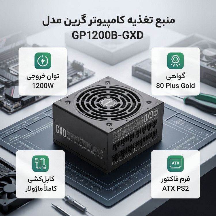 منبع تغذیه کامپیوتر گرین مدل GP1200B-GXD