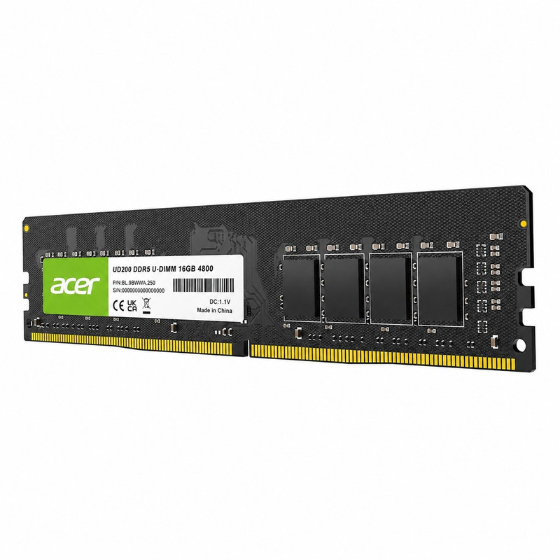 رم دسکتاپ DDR5 16 گیگابایت ایسر مدل UD200 DDR5 U-UDIMM، تککاناله، با فرکانس 4800 مگاهرتز و تایمینگ CL40