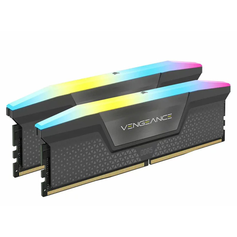 رم دسکتاپ DDR5 کورسیر مدل VENGEANCE RGB ظرفیت 32 گیگابایت، دوکاناله، فرکانس 6400 مگاهرتز و تایمینگ CL36، دارای نورپردازی RGB