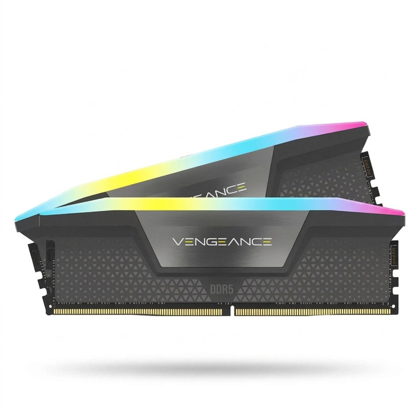 رم دسکتاپ DDR5 کورسیر مدل VENGEANCE RGB ظرفیت 32 گیگابایت، دوکاناله، فرکانس 6400 مگاهرتز و تایمینگ CL36، دارای نورپردازی RGB