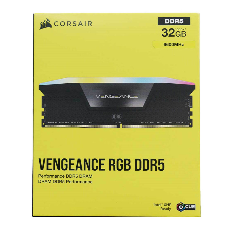 رم دسکتاپ 32 گیگابایت کورسیر مدل VENGEANCE RGB، حافظه از نوع DDR5، معماری 2 کاناله، با 2 ماژول 16 گیگابایتی، تایمینگ CL38، هیتسینک و 288 پین