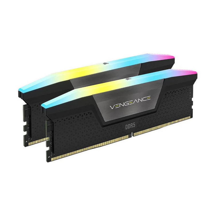 رم دسکتاپ 32 گیگابایت کورسیر مدل VENGEANCE RGB، حافظه از نوع DDR5، معماری 2 کاناله، با 2 ماژول 16 گیگابایتی، تایمینگ CL38، هیتسینک و 288 پین
