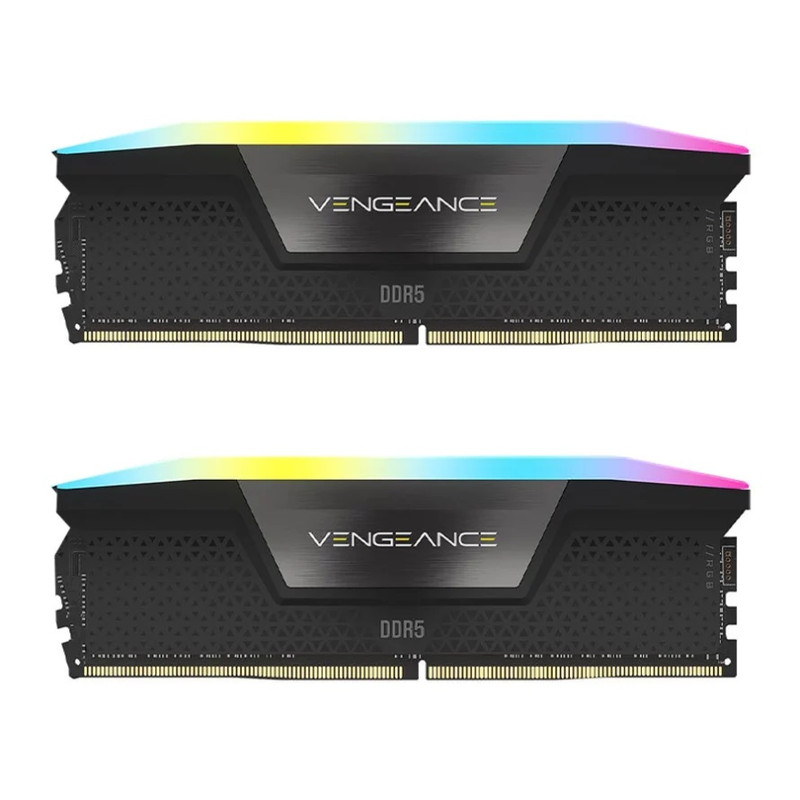 رم دسکتاپ 32 گیگابایت کورسیر مدل VENGEANCE RGB، حافظه از نوع DDR5، معماری 2 کاناله، با 2 ماژول 16 گیگابایتی، تایمینگ CL38، هیت‌سینک و 288 پین