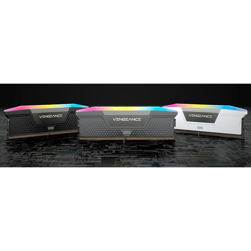 رم دسکتاپ 32 گیگابایت کورسیر مدل VENGEANCE RGB، حافظه از نوع DDR5، معماری 2 کاناله، با 2 ماژول 16 گیگابایتی، تایمینگ CL38، هیتسینک و 288 پین