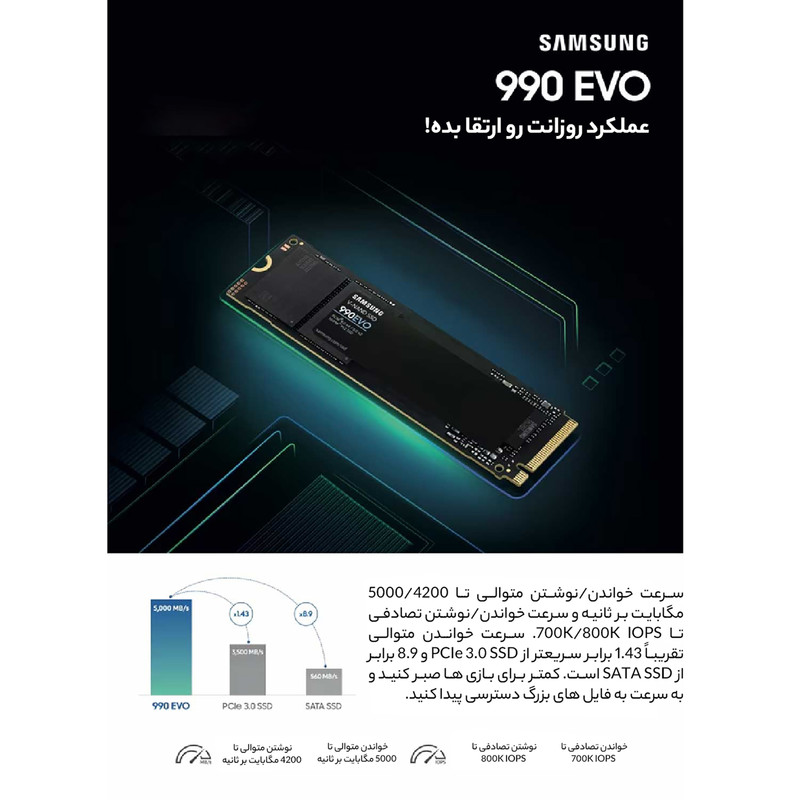 اس اس دی اینترنال PCIe Gen4 x4 سامسونگ مدل 990 EVO ظرفیت 1 ترابایت