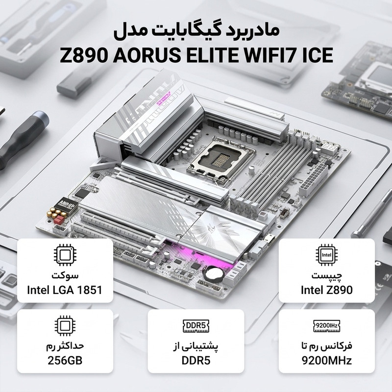 مادربرد گیگابایت مدل Z890 AORUS ELITE WIFI7 ICE
