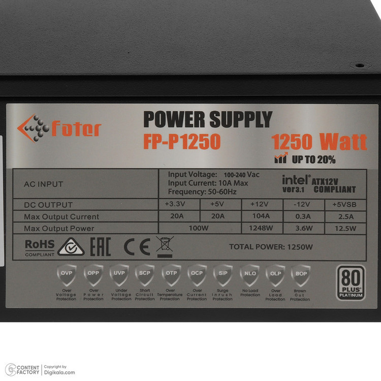 منبع تغذیه کامپیوتر 1250 وات فاطر مدل FP-P1250
